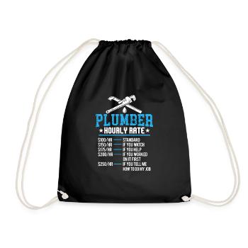 Funny plumber hourly rate for plumbing - Drawstring Bag - black - Front