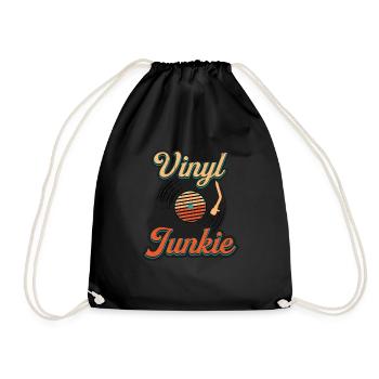 Retro vinyl junkie vinyl records analog LP-P - Drawstring Bag - black - Front