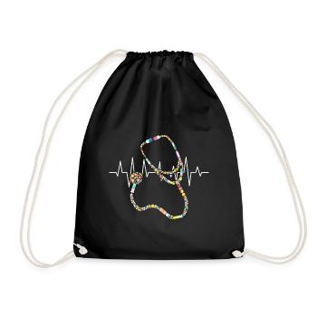 Femme médecin stéthoscope battement de coeur médecine - Sac de sport léger - noir - Devant