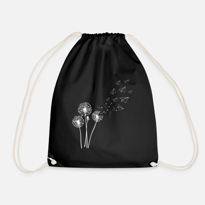 Pusteblume mit Fliegenden Sporen Papierflieger - Turnbeutel - Schwarz