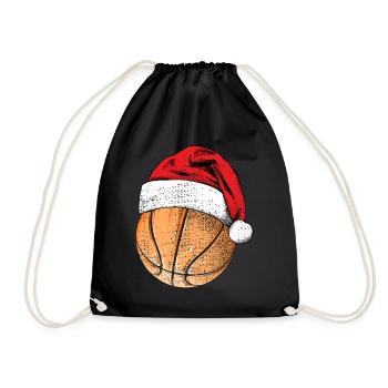 Basketball Santa T Shirt Merry Christmas Gift - Drawstring Bag - black - Front