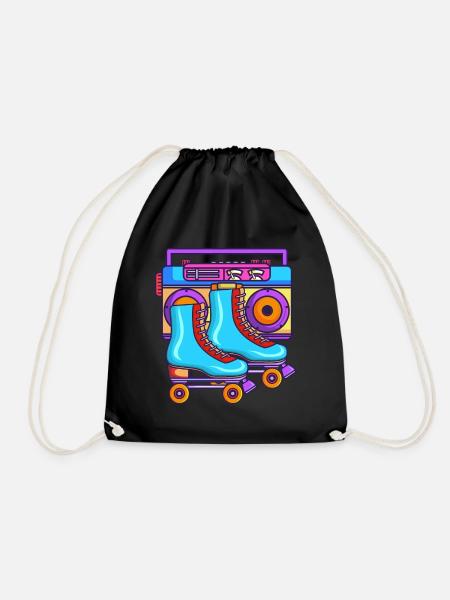 80s roller skates vintage roller skating - Drawstring Bag - black