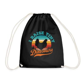 I Raise Tiny Dinosaur Retro 70's Chicken Silhouette - Drawstring Bag - black - Front