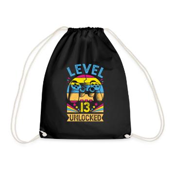 13. Geburtstag Shirt 13 Jahre Level 13 unlocked - Turnbeutel - Schwarz - Vorne