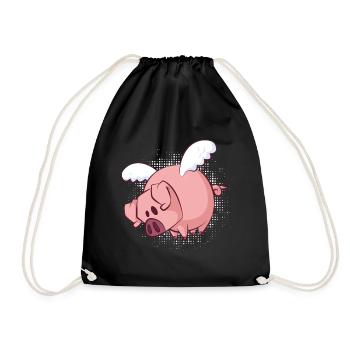 Funny flying pig - Drawstring Bag - black - Front