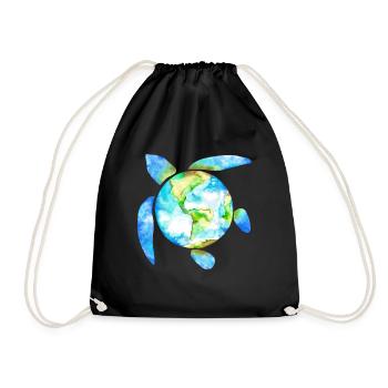 Marine shieldkr te earth watercolor Earth lovers day - Drawstring Bag - black - Front