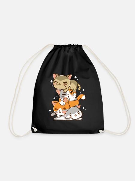 kawaii cat pile shirt - Drawstring Bag - black