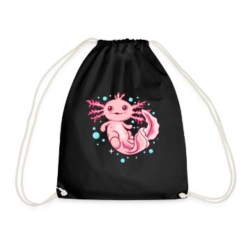 axolotl shirt women - kawaii axolotl - Drawstring Bag - black - Front