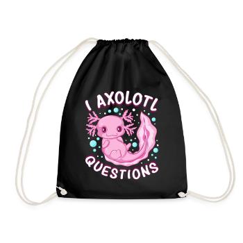 i axolotl questions shirt - axolotl kawaii - Drawstring Bag - black - Front