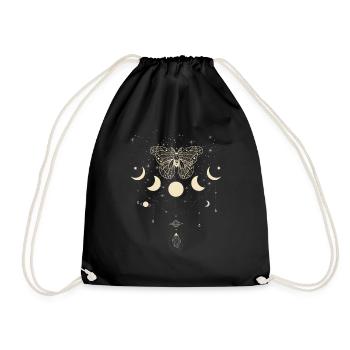 Moon phase, butterfly, esotericism, sky, stars - Drawstring Bag - black - Front