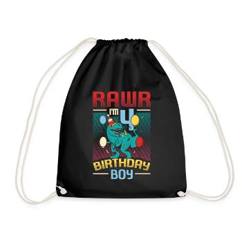 Birthday Trex Dinosaur 4th Birthday Boy - Drawstring Bag - black - Front