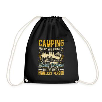 Camping, spend a small fortune. - Drawstring Bag - black - Front