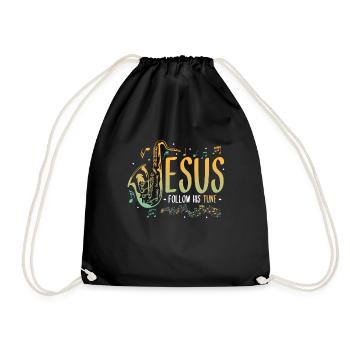 Jesus,Saxophone,Music,Religious. - Drawstring Bag - black - Front