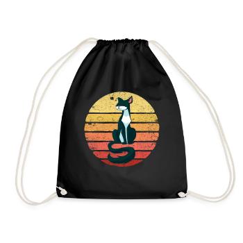 Tuxedo Katze Retro Sunset Vintage Cat Smokedo Katz - Turnbeutel - Schwarz - Vorne