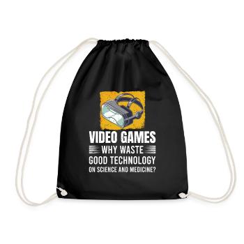 Retro Zocker Sprüche Gaming Geschenk - Turnbeutel - Schwarz - Vorne