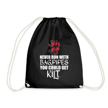 Never Run With Bagpipes - Kilt Bagpiper - Turnbeutel - Schwarz - Vorne