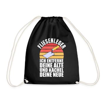 Fliesenleger Fliesen Handwerker - Turnbeutel - Schwarz - Vorne