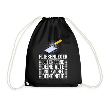 Fliesenleger Fliesen Handwerker - Turnbeutel - Schwarz - Vorne