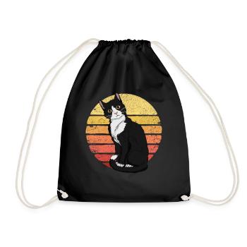 Tuxedo Katze Retro Sonnenuntergang Vintage Cat Lad - Turnbeutel - Schwarz - Vorne