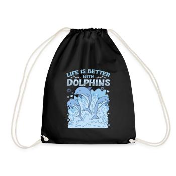 Life Is Better With Delphins - Turnbeutel - Schwarz - Vorne