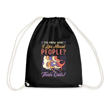 You know what I like about people and cats. - Drawstring Bag - black - Front