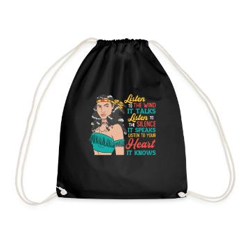 Wind Talks Silence Speaks Heart Knows Indians - Drawstring Bag - black - Front