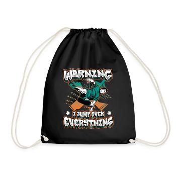 Warning: I jump over everything. - Drawstring Bag - black - Front