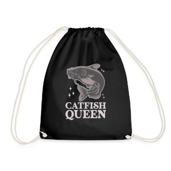 Wels Catfish Queen Fischerin Anglerin - Turnbeutel - Schwarz - Vorne