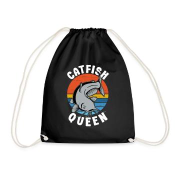Wels Catfish Queen Fischerin Anglerin - Turnbeutel - Schwarz - Vorne