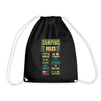 Camping rules, camping holidays, outdoor, campers. - Drawstring Bag - black - Front
