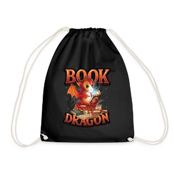 Bookworm, reading book, dragon. - Drawstring Bag - black - Front