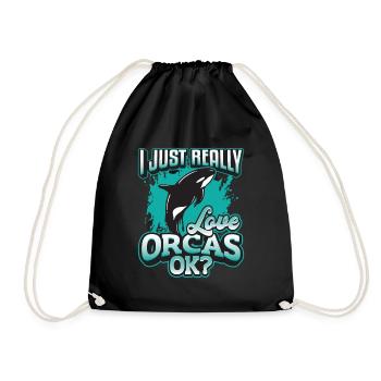 Orca Whale, I really love orcas. - Drawstring Bag - black - Front