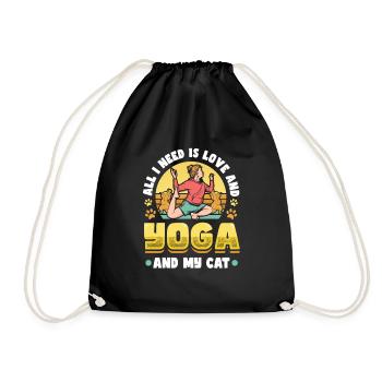 All I need is love, yoga and cat - Drawstring Bag - black - Front
