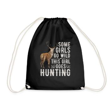 Deer Hunting Huntress Saying Hunting - Drawstring Bag - black - Front