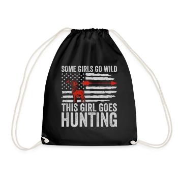 Deer Hunting Huntress Saying Hunting - Drawstring Bag - black - Front