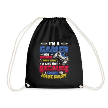 Gamers Have Many Lives Video Games Boys Play - Drawstring Bag - black - Front