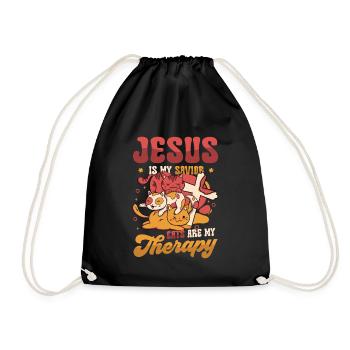 Jesus is my Savior, cats are my therapy. - Drawstring Bag - black - Front