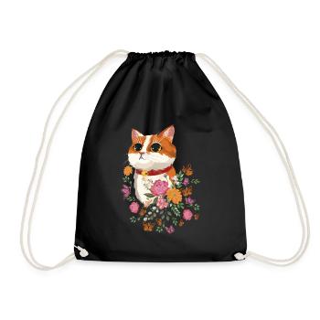 Katze, Blumen, Schmetterlinge, Katzenliebhaber. - Turnbeutel - Schwarz - Vorne