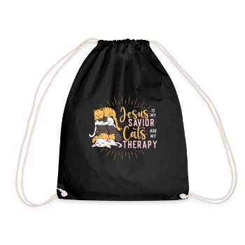 Jesus is my Savior, cats are my therapy - Drawstring Bag - black - Front