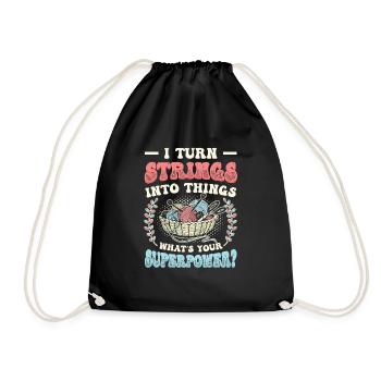 Strings Into Things, Stricken Und Häkeln - Turnbeutel - Schwarz - Vorne