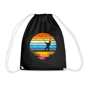 Fliegenfischen Retro Sonnenuntergang lustiger Angl - Turnbeutel - Schwarz - Vorne