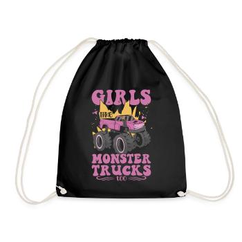 Girls also like monster trucks girls monsters - Drawstring Bag - black - Front