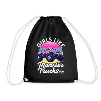 Girls also like monster trucks girls monsters - Drawstring Bag - black - Front