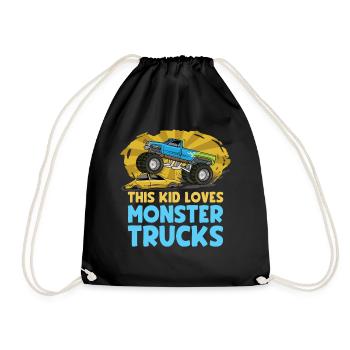 This kid loves monster trucks - Drawstring Bag - black - Front