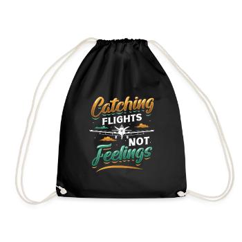 Flying instead of feeling, travel-addicted flyer - Drawstring Bag - black - Front