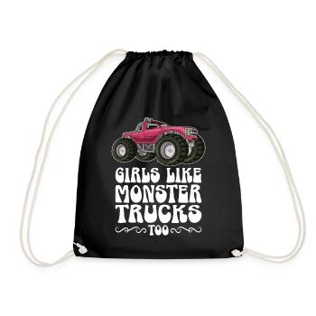 Girls also like monster trucks girls monsters - Drawstring Bag - black - Front
