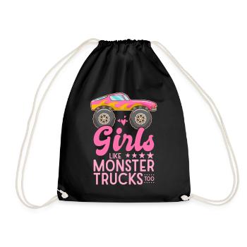 Girls also like monster trucks girls monsters - Drawstring Bag - black - Front