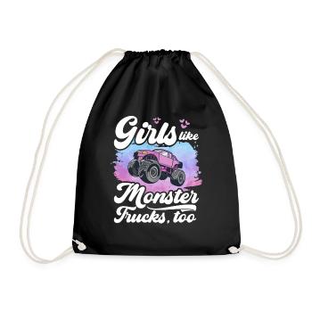 Girls also like monster trucks girls monsters - Drawstring Bag - black - Front