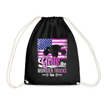 Girls also like monster trucks girls monsters - Drawstring Bag - black - Front