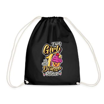 This girl is now 10, double digits - Drawstring Bag - black - Front